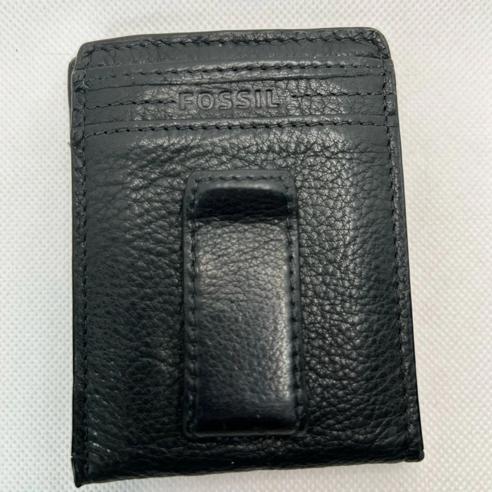 Fossil wallet men’s black genuine leather fold wallet Harper clip cards travel